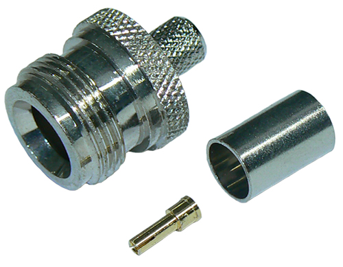 N-type female crimp connector for RG6 dual shielded, coaxial cable, 75 Ohm – nickel plated